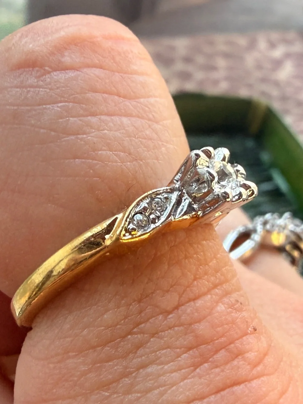 Classic Two-Tone Floral Clear Stone Accent Ring